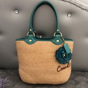 Coach Bleeker woven straw and leather trim MD tote
